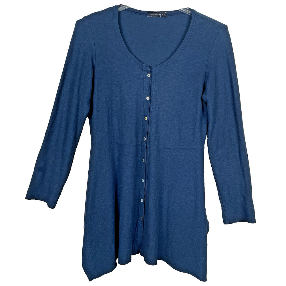 Cut Loose Tunic Dress Size M Teal Fit and Flare Stretch Minimalist Lagenlook USA